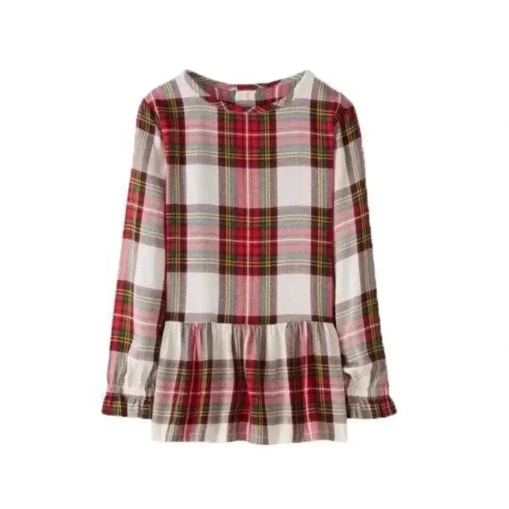 Hanna Andersson‎ Plaid Flannel Peplum Holiday Girls Top Size 6-7
